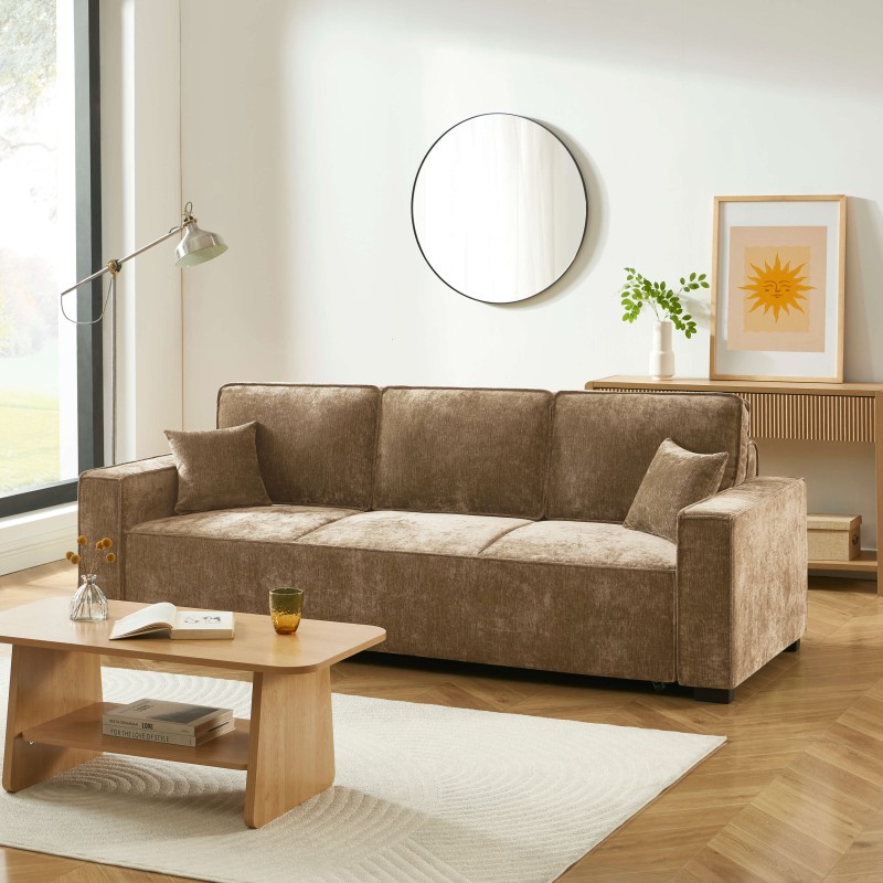 Canapé droit convertible GAVI 3 places tissu marron