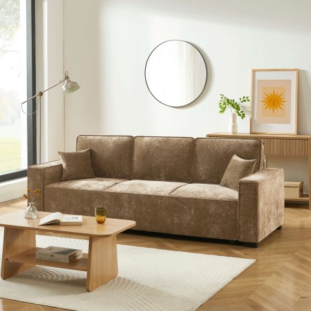 Canapé droit convertible GAVI 3 places tissu marron