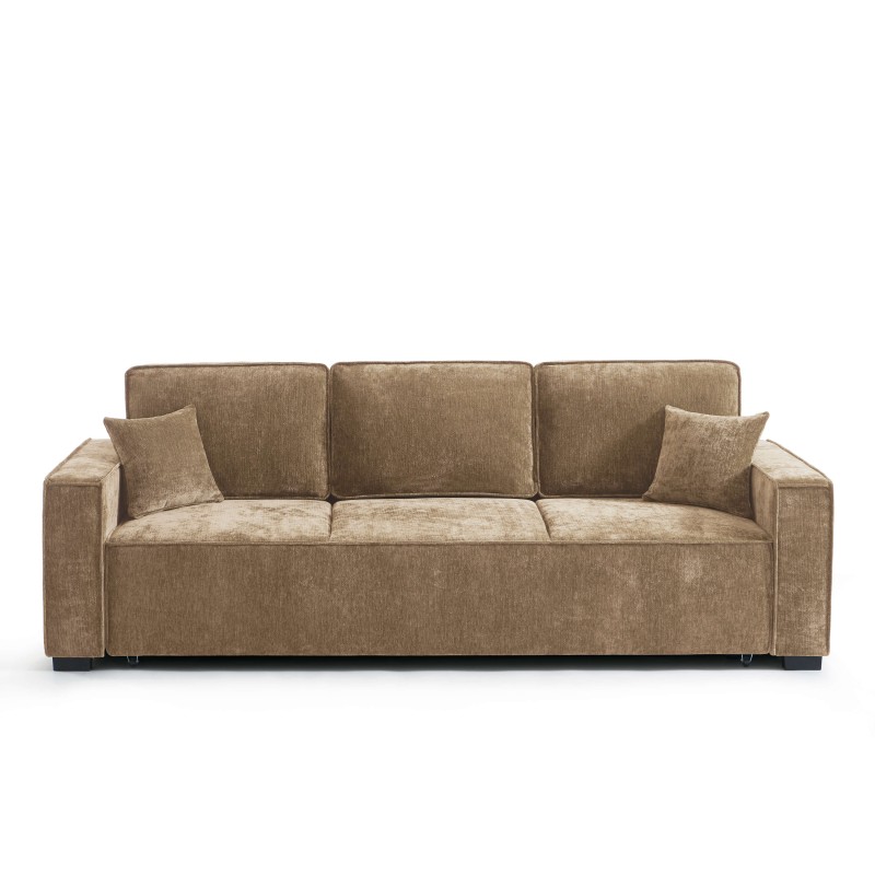 Canapé droit convertible GAVI 3 places tissu marron