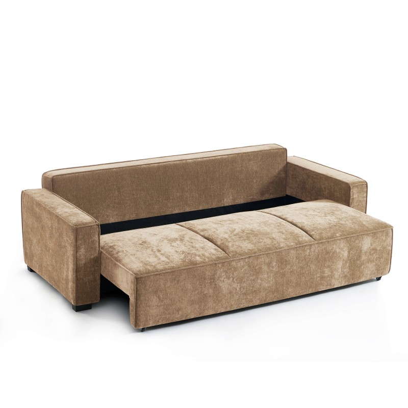Canapé droit convertible GAVI 3 places tissu marron