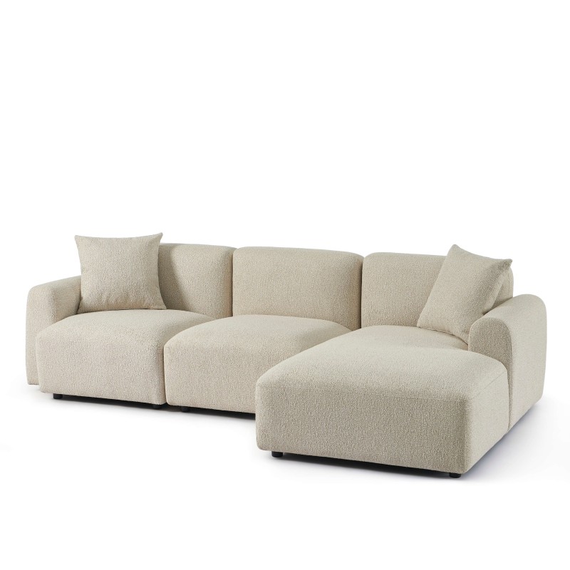 Canapé d'angle droit fixe CORELA 4 places tissu chenille tramé beige