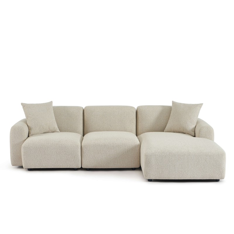 Canapé d'angle droit fixe CORELA 4 places tissu chenille tramé beige