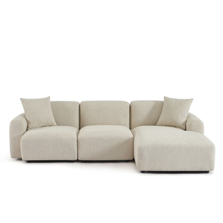 Canapé d'angle droit fixe CORELA 4 places tissu chenille tramé beige