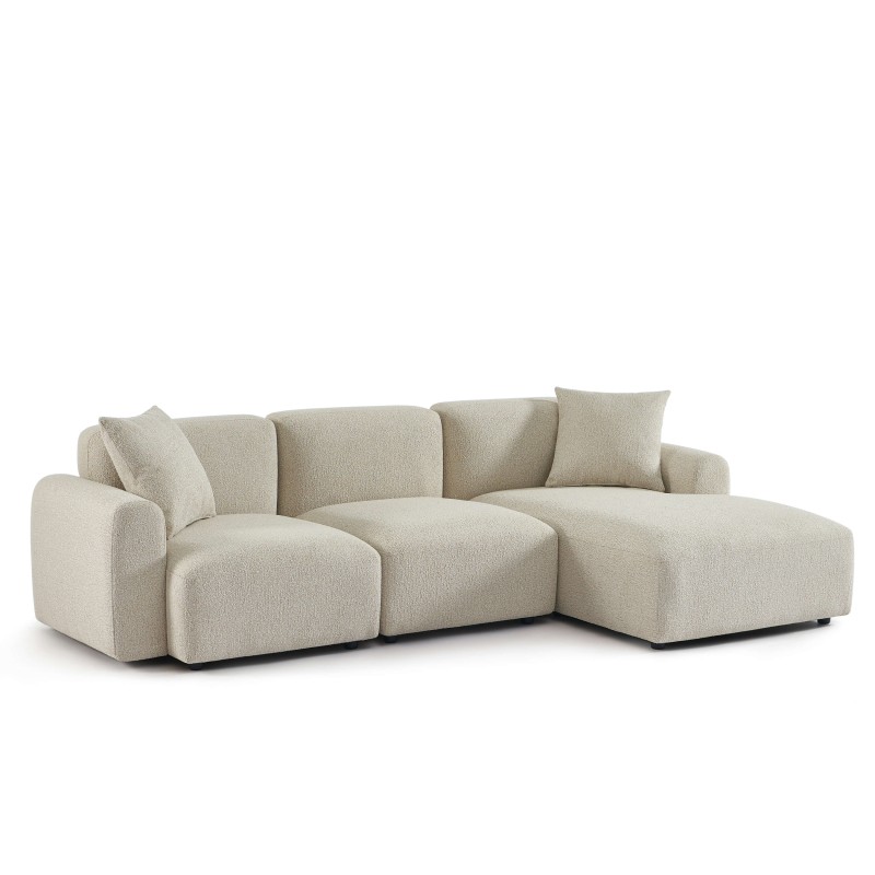 Canapé d'angle droit fixe CORELA 4 places tissu chenille tramé beige
