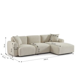 Canapé d'angle droit fixe CORELA 4 places tissu chenille tramé beige
