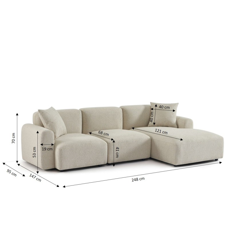 Canapé d'angle droit fixe CORELA 4 places tissu chenille tramé beige