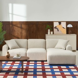Canapé d'angle droit fixe CORELA 4 places tissu chenille tramé beige