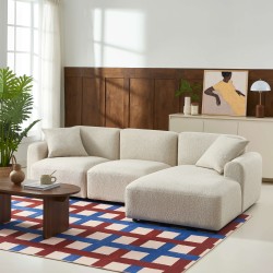 Canapé d'angle droit fixe CORELA 4 places tissu chenille tramé beige