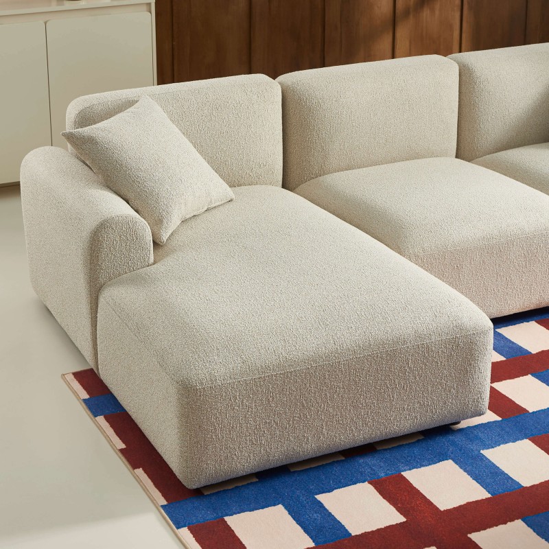 Canapé d'angle gauche fixe CORELA 4 places tissu chenille tramé beige