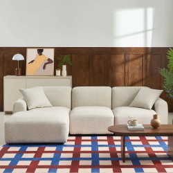 Canapé d'angle gauche fixe CORELA 4 places tissu chenille tramé beige