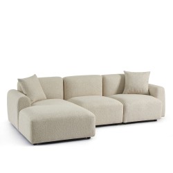 Canapé d'angle gauche fixe CORELA 4 places tissu chenille tramé beige