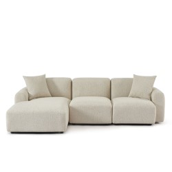 Canapé d'angle gauche fixe CORELA 4 places tissu chenille tramé beige