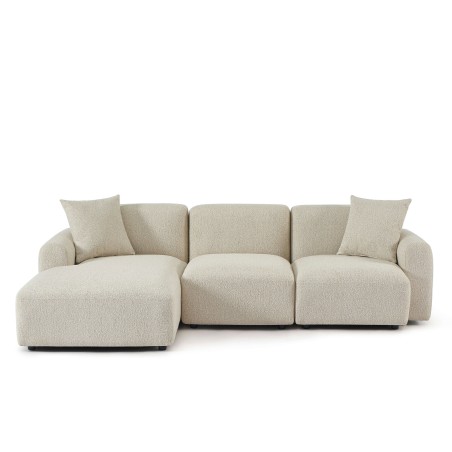 Canapé d'angle gauche fixe CORELA 4 places tissu chenille tramé beige