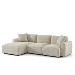 Canapé d'angle gauche fixe CORELA 4 places tissu chenille tramé beige