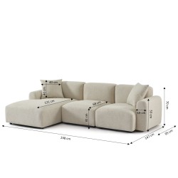 Canapé d'angle gauche fixe CORELA 4 places tissu chenille tramé beige