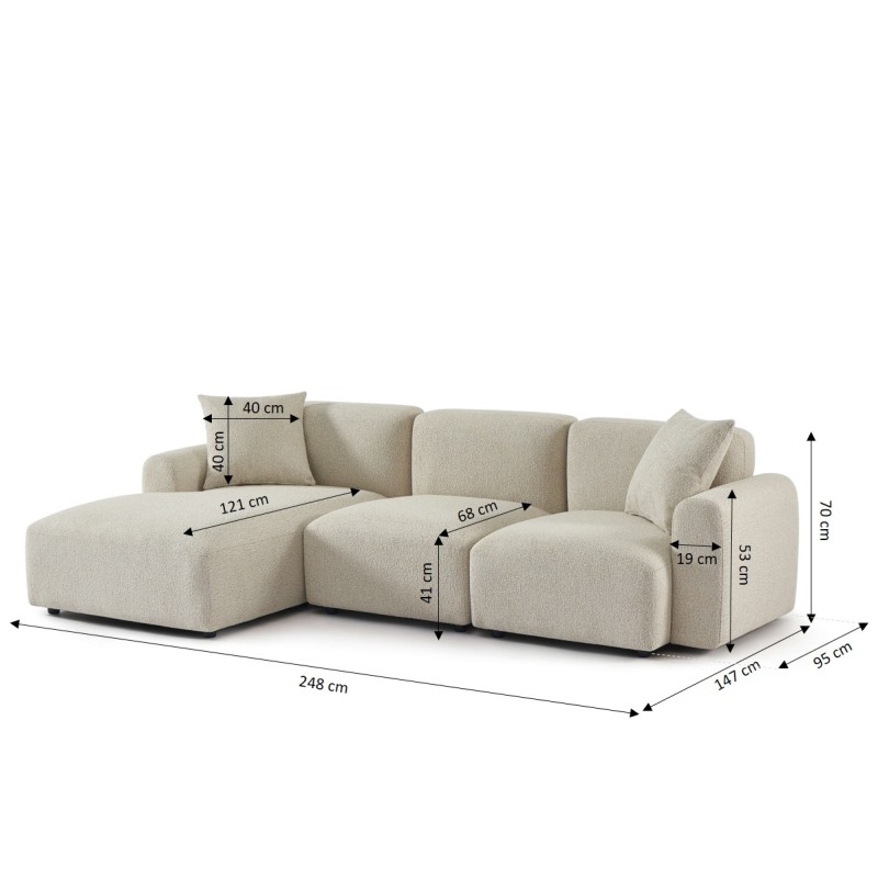 Canapé d'angle gauche fixe CORELA 4 places tissu chenille tramé beige