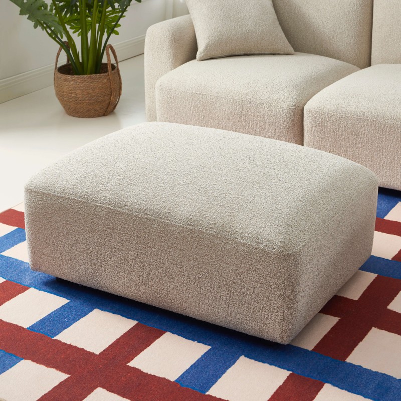 Pouf CORELA tissu chenille tramé beige