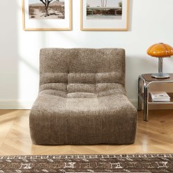 Poltrona modulare JANIS a 1 posto in tessuto ciniglia, color taupe