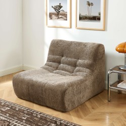 Poltrona modulare JANIS a 1 posto in tessuto ciniglia, color taupe