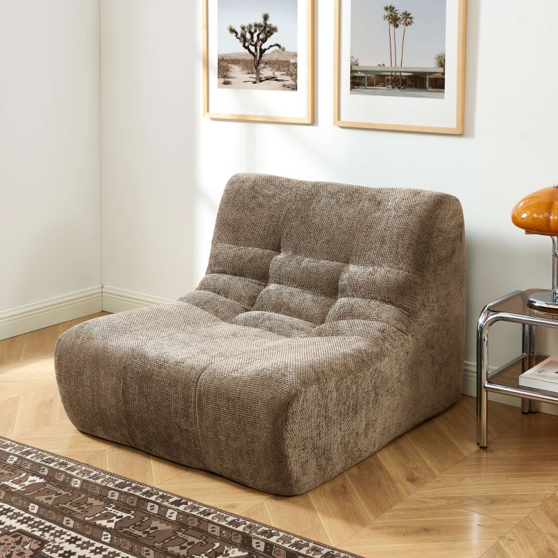Poltrona modulare JANIS a 1 posto in tessuto ciniglia, color taupe