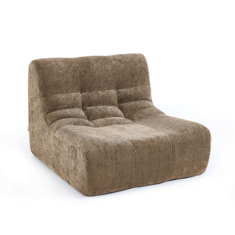 Poltrona modulare JANIS a 1 posto in tessuto ciniglia, color taupe
