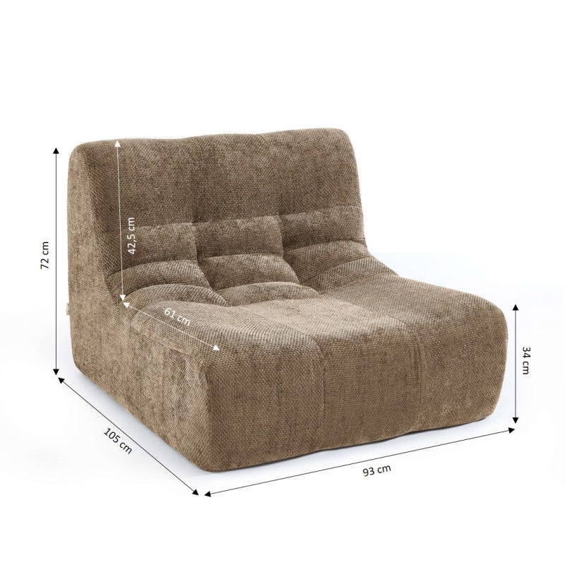 Poltrona modulare JANIS a 1 posto in tessuto ciniglia, color taupe