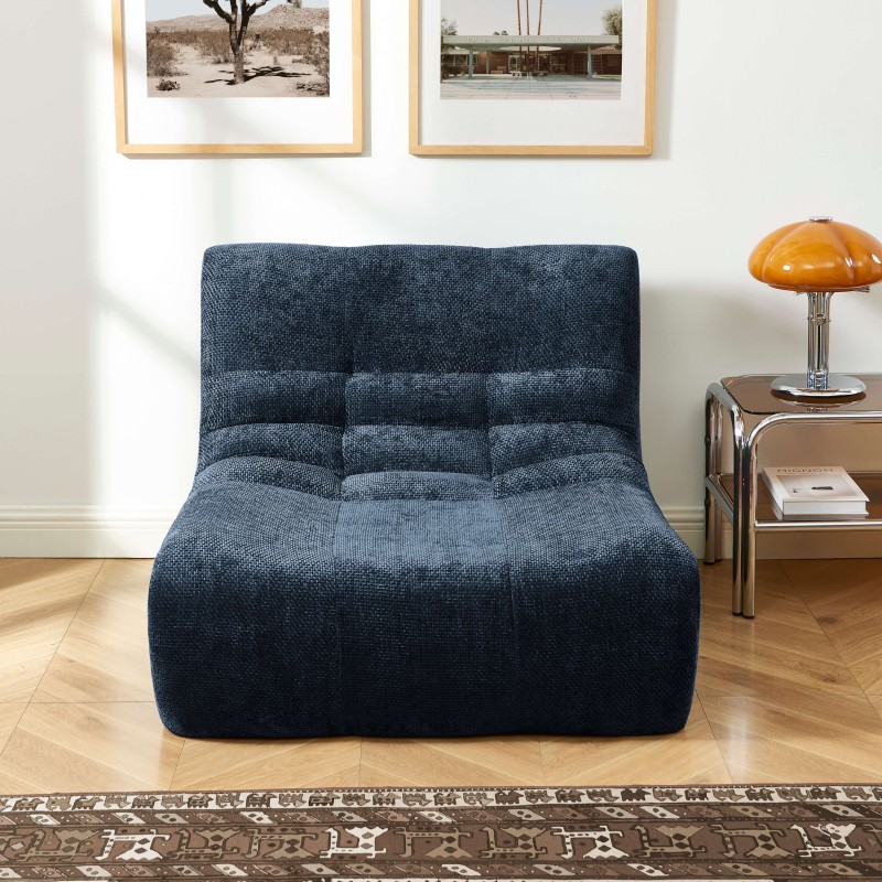 Poltrona modulare JANIS a 1 posto in tessuto ciniglia, blu