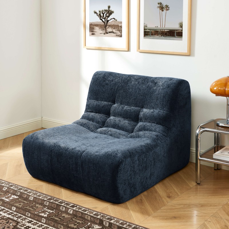 Poltrona modulare JANIS a 1 posto in tessuto ciniglia, blu