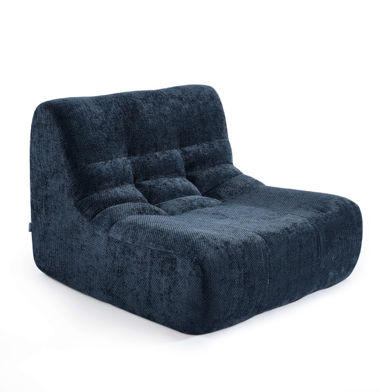 Poltrona modulare JANIS a 1 posto in tessuto ciniglia, blu