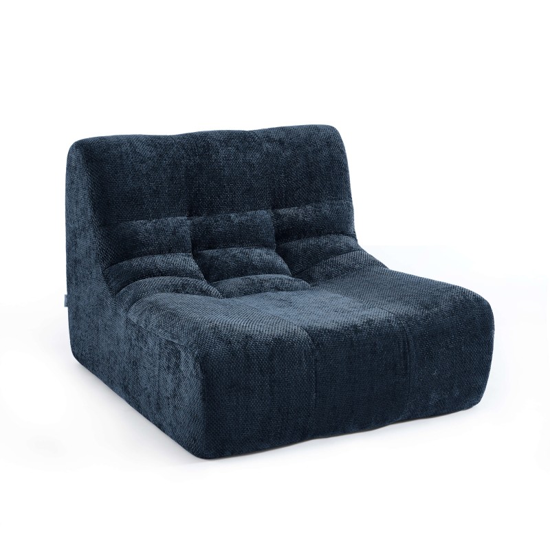 Poltrona modulare JANIS a 1 posto in tessuto ciniglia, blu