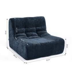 Poltrona modulare JANIS a 1 posto in tessuto ciniglia, blu