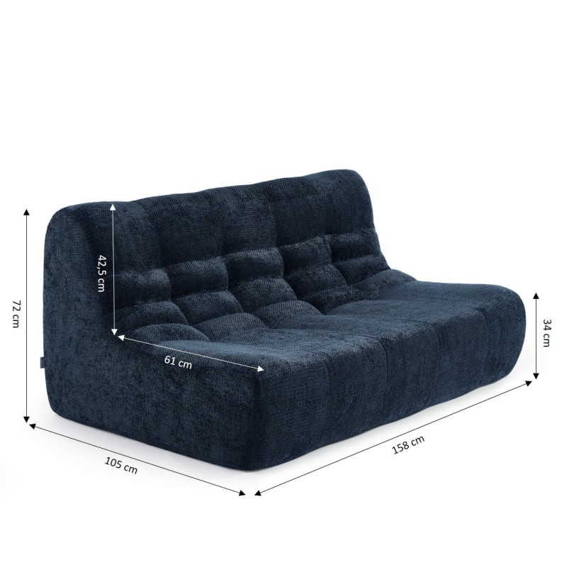 Banquette JANIS modulable 2 places tissu chenille bleu