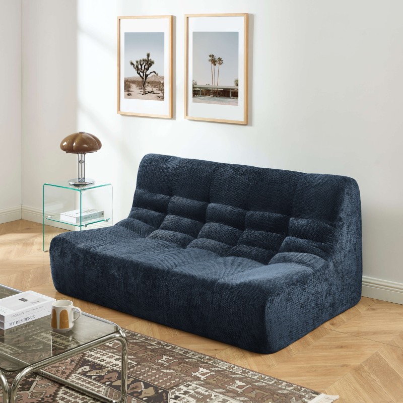 Banquette JANIS modulable 2 places tissu chenille bleu