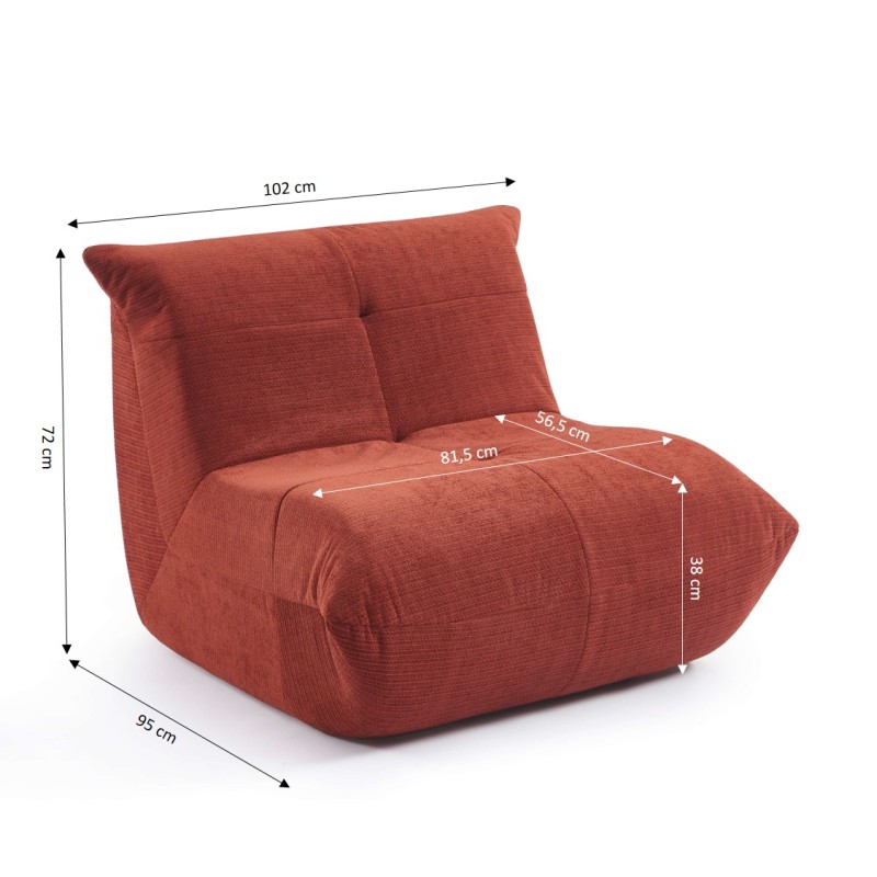 Fauteuil compressé KAIDO 1 place en mousse et tissu terracotta