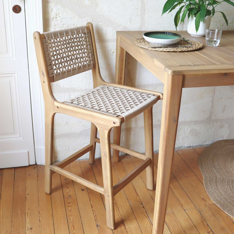 Lot de 2 tabourets de bar KUTA hauteur d'assise 66 cm en corde