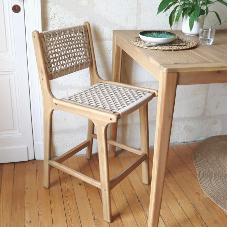 Lot de 2 tabourets de bar KUTA hauteur d'assise 66 cm en corde
