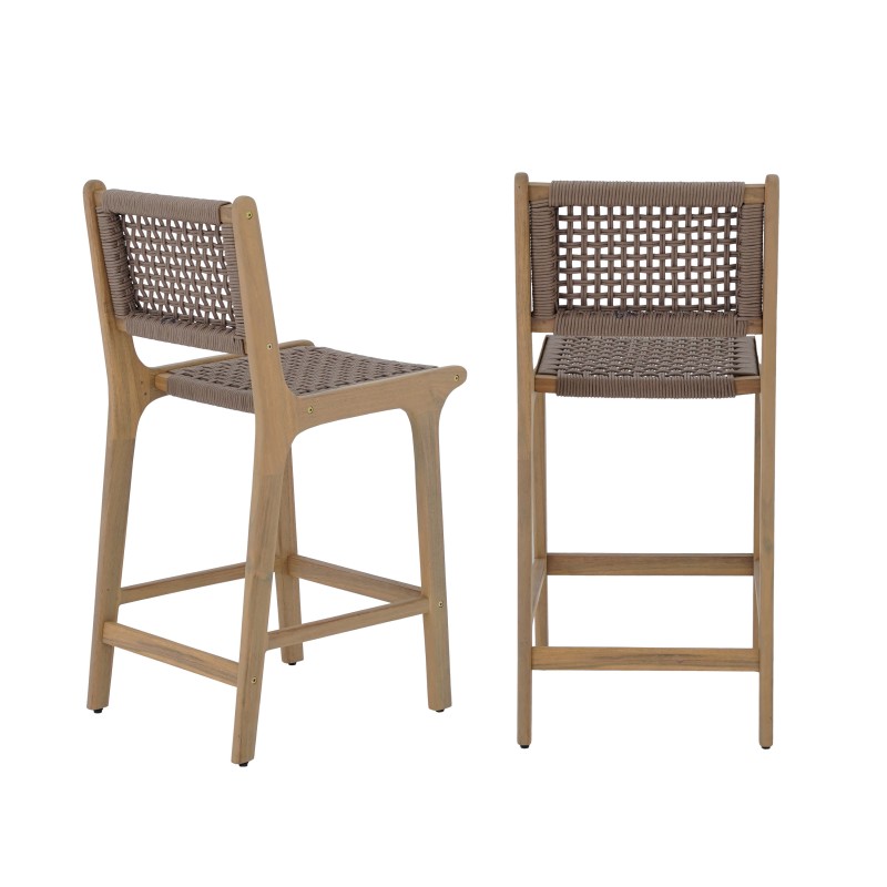 Lot de 2 tabourets de bar KUTA bois d'acacia et corde marron clair