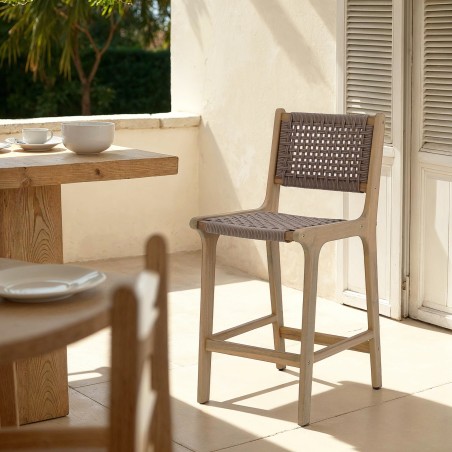 Lot de 2 tabourets de bar KUTA bois d'acacia et corde marron clair