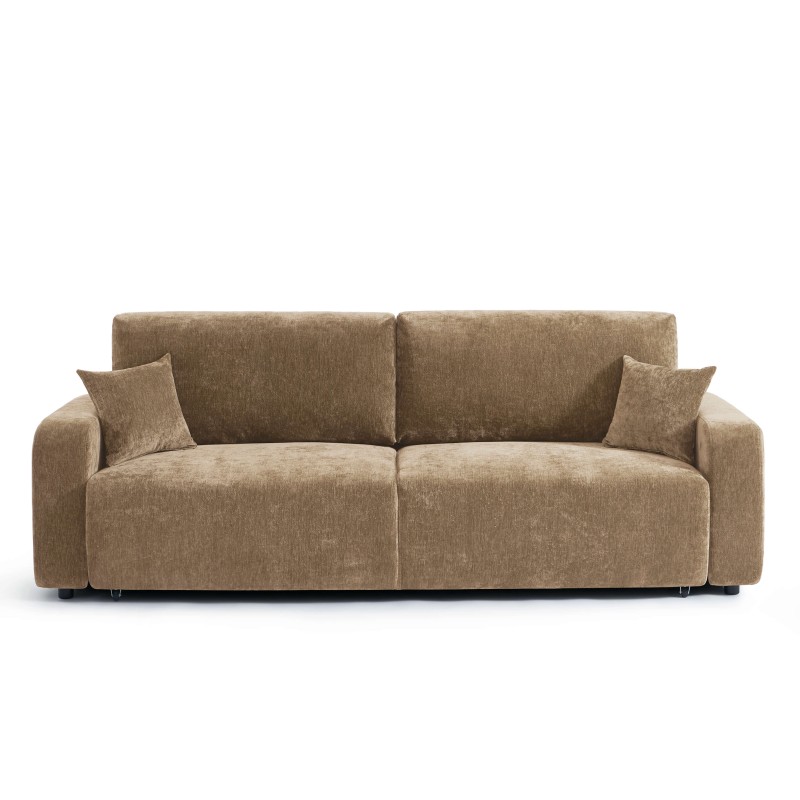 Canapé droit convertible LIVIO 3 places tissu marron