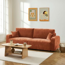 Canapé droit convertible LIVIO 3 places tissu terracotta