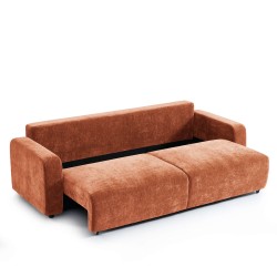 Canapé droit convertible LIVIO 3 places tissu terracotta