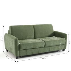Canapé droit express ORNOA 3 places tissu vert