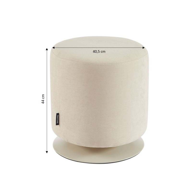 Pouf PANTONE tissu chenille beige sable et pied métal pivotant