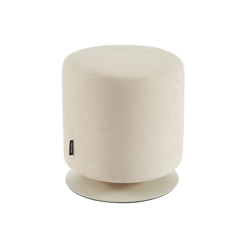 Pouf PANTONE tissu chenille beige sable et pied métal pivotant