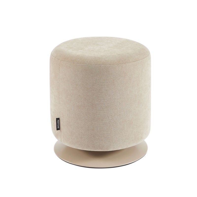 Pouf PANTONE tissu chenille taupe et pied métal pivotant