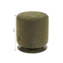 Pouf PANTONE tissu chenille vert olive et pied métal pivotant