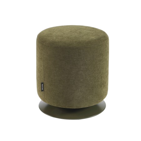 Pouf PANTONE tissu chenille vert olive et pied métal pivotant
