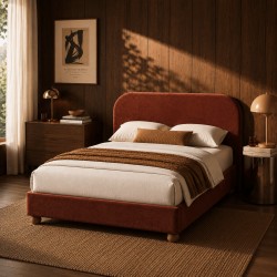 Letto a divano PILKA 140x190 in tessuto ciniglia bordeaux, materasso incluso