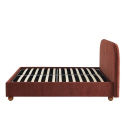 Letto a divano PILKA 140x190 in tessuto ciniglia bordeaux, materasso incluso