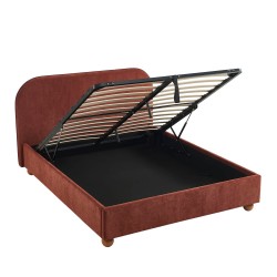 Letto a divano PILKA 140x190 in tessuto ciniglia bordeaux, materasso incluso